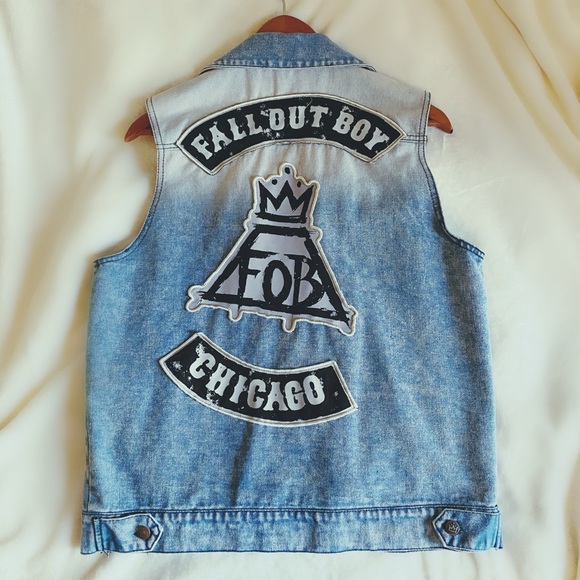 Fall Out Boy Jackets & Blazers - NEW Fall Out Boy Band Merch Patch Denim Vest Collared Jacket Light Wash Size M